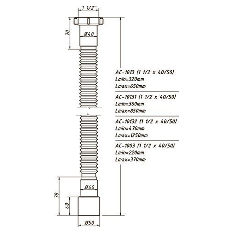 Гибкая труба Orio AC-1003 (1 1/2" х 40/50, длина 220-370мм) фото-3